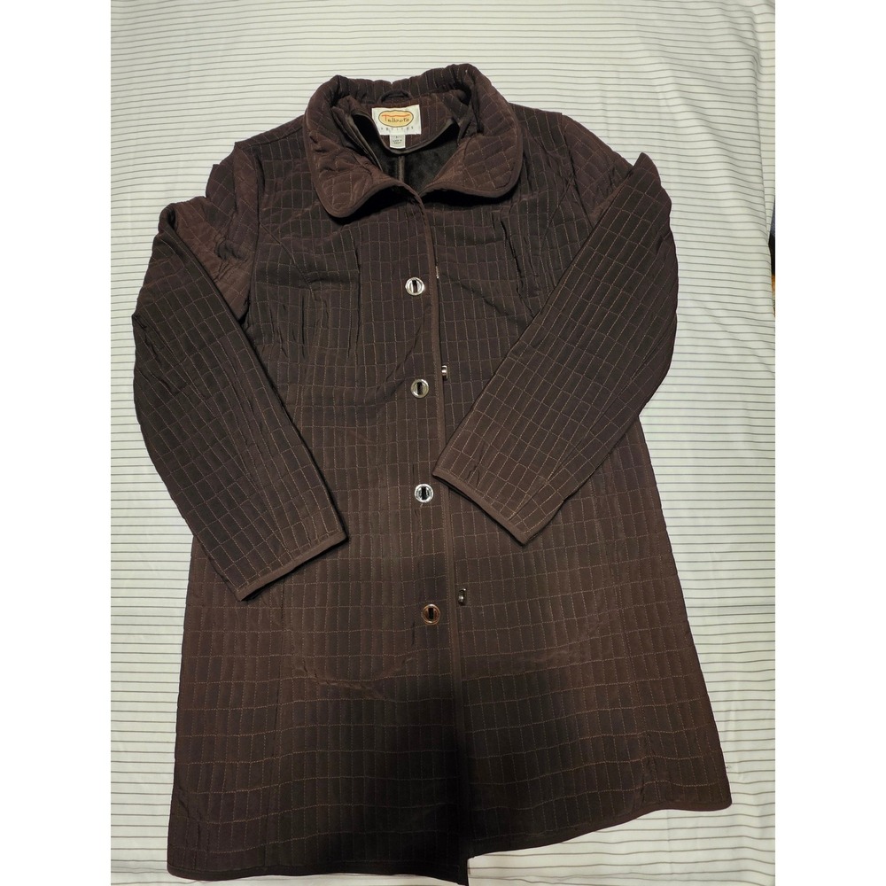 1176 Talbots Petites Brn Quilted Jacket Button Front Faux Fur Lined Coat Large P